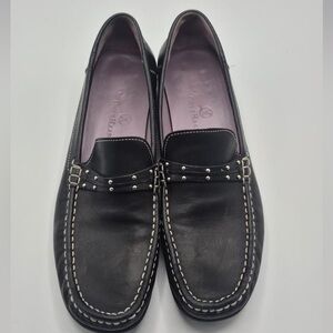 Cole Haan Black Leather Stud-Trim Slip-On Loafers